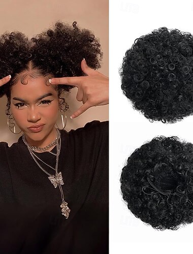  afro puff snøring hestehale forlengelse for svarte kvinner syntetisk kinky krøllete hår boller hårstykke for svarte kvinner