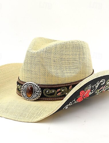  Homens Chapéu de palha Chapéu de sol Chapéu de caubói Chapéu Fedora Trilby Preto Branco Poliéster Estilo vintage Moda século 18 Estado do Texas Diário Festa temática Boho / Paisley / Damask Filtro