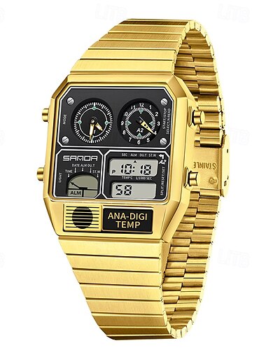  SANDA Herren Digitaluhr Sportmode Casual Business Minutenrepeater Stoppuhr Wecker Wasserdichte Stahl-Uhr