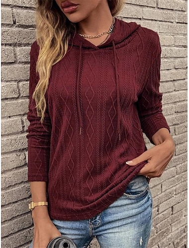  Per donna Felpa Pullover Maglione Informale Morbido Colore puro A coste Con cappuccio Lavorato a maglia Manica lunga Top regolari Maglia Esterno Giornaliero Fine settimana Vino Marrone Autunno Inverno