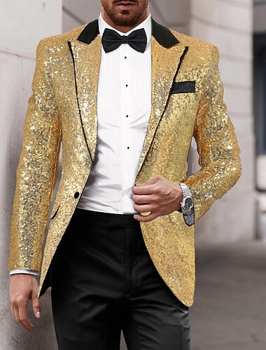  Voor heren Blazerjack Smoking Luxe Glitter Lapwerk Effen Blazer Zwart Zilver Rood Standaard pasvorm Single Breasted een knoops