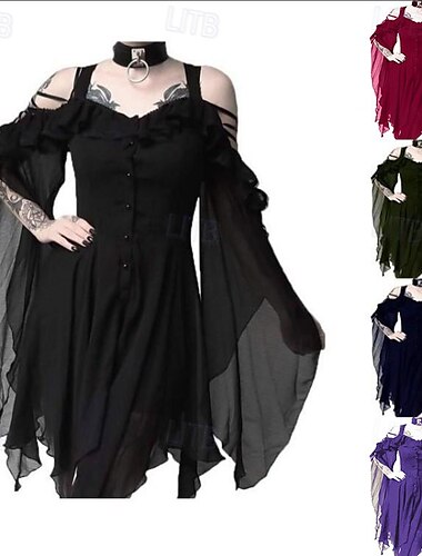  Retro Vintage Punk & Gothic Mittelalterlich Kleid Maskerade Hexe Damen Walpurgisnacht Halloween Karneval Maskerade Halloween Veranstaltung / Fest Erwachsene Kleid