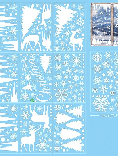  9 ark rosa jul 3d vindusklistremerker, julenissen, hus  & snøfnugg glassdør dekorasjoner for ferie dekor