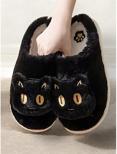  Kuschelige Plüsch-Hausschuhe für Damen in Katzenform – weiche, pelzige Hausschuhe, süßes Tierdesign, rutschfeste Sohle, perfekt für Komfort im Winter