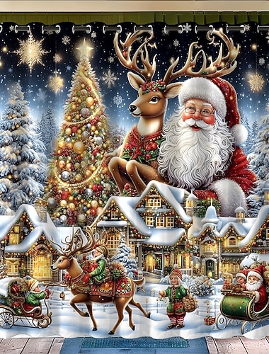  ozdoby świąteczne święty mikołaj wodoodporna zewnętrzna zasłona prywatność, przesuwane zasłony na patio, zasłony pergola przelotka do altany, balkonu, ganku, imprezy, 1 panel