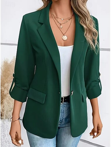  Damen Blazer Sakko Taste Feste Farbe Lässig / Alltäglich Stilvoll Regular Fit Oberbekleidung Langarm Winter Weinrot S