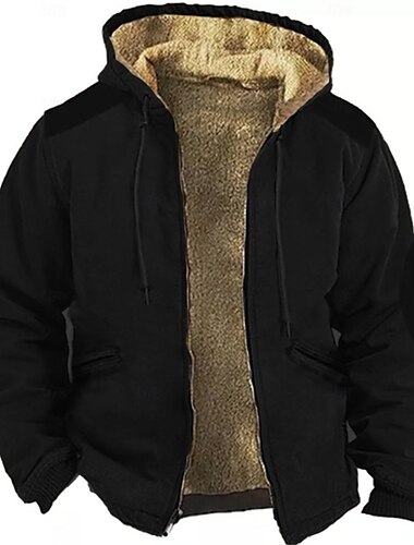  Men's Zip Up Hoodie Full Zip Hoodie Fuzzy Sherpa Fleece Jacket Fleece Hoodie Black Wine Blue Brown Dark Gray Hooded Plain Zip Up Zipper Pocket Sports & Outdoor Daily Weekend Polyester Vintage Cool