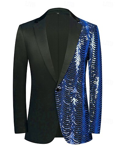  Herren Blazer-Jacke Smoking Party Glanz Gestreift Blazer Rote Blau Gold Weite Passform Einreiher - 1 Knopf