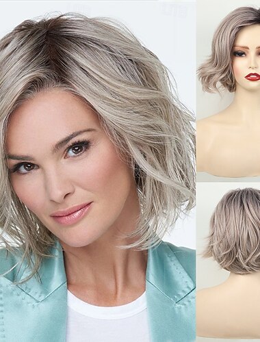  parrucche grigie per donne parrucca sintetica parrucca ondulata capelli sintetici donna riga in mezzo resistente al calore per feste quotidiane