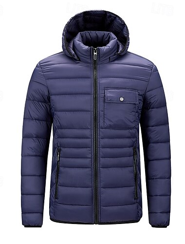  Herren Winterjacke puffer jacket Gepolstert Tasche Mit Kapuze Polyester Tasche Outdoor Verabredung Casual Standard Modisch Brautkleider schlicht warm Windundurchlässig Winter Glatt Dunkelgrau Schwarz