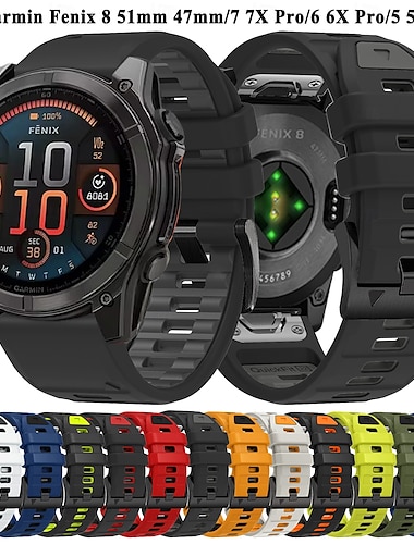  Ver Banda para Garmin Fenix 8 47mm 51mm 7X 6 6X Pro Epix Pro Instinct 2X Approach S70 S62 S60 Forerunner 955 945 Epix Marq Descent Quatix 22mm 26mm Silicona Reemplazo Correa Ajuste rápido Ajustable