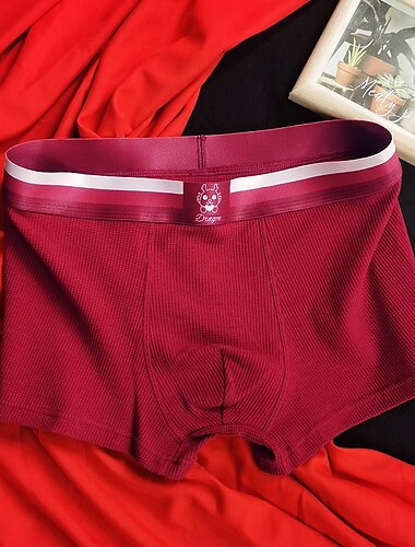  Herren 1 pc Weihnachtsunterwäsche Patchwork Polyester Atmungsaktiv Weich Komfortabel Graphic Mittlere Hüfthöhe Wein Rote
