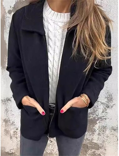  Damen Winterjacke Outdoor Strasse Freizeitskleidung Herbst Winter Kurz Mantel Regular Fit warm Atmungsaktiv Stilvoll Brautkleider schlicht Jacken Langarm Glatt Mit Taschen Full Zip Schwarz Rote