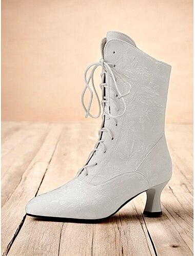  Damen Vintage Blumen Schnürstiefelette mit mittelhohem Absatz – elegante Jacquard Boots für den Retro-Style und besondere Anlässe