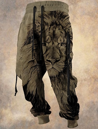  Voor heren Leeuw Joggingbroeken Jogger Broeken Medium Taille Trekkoord elastische taille Vintage Casual Buiten Straat Dagelijks gebruik Zak Lente Herfst Winter 3D-afdrukken Zwart blauw Bruin