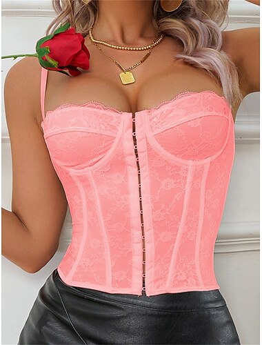  Damen Loungewear einfarbig Korsetts Karnevalsparty Valentinstag Polyester atmungsaktiv Träger ärmellos Spitze rückenfrei Sommer Frühling Home Outfits