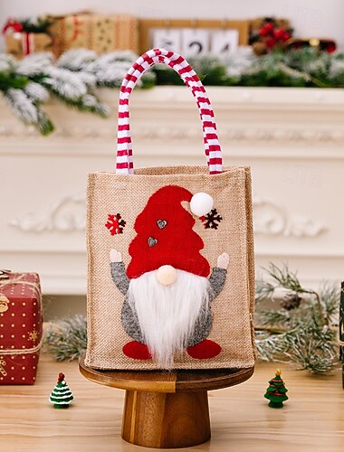 julepose dekorasjon rudolph burlap gaveposer for barn, håndholdte godteriposer, epleposer for feriemoro