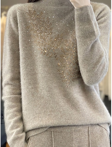  Damen Pullover Brautkleider schlicht Weich Einfarbig Gerippt Ständer Strick Langarm Normale Oberteile Stricken Outdoor Täglich Wochenende Kamel Beige Herbst Winter