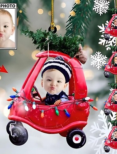  5 Pakketten Persoonlijke Foto Kerstornamenten Kerst Acryl 2D Aangepaste Babygezicht Kerstboomornamenten Kerstdecoratie Hangende Hanger Cadeaus