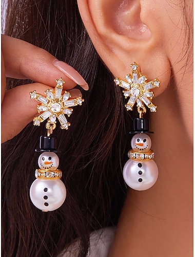 orecchini pendenti da donna a forma di pupazzo di neve e fiocco di neve – gioielli natalizi festosi con accenti di strass per le feste   orecchini pendenti da donna a forma di pupazzo di neve e fiocco di neve – gioielli natalizi festosi con accenti di strass per le feste