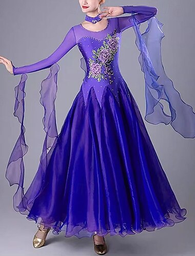  ballroom wedstrijd jurken vrouwen nationale standaard walsdans kleding lange mouwen feest moderne dans podiumkleding kostuums