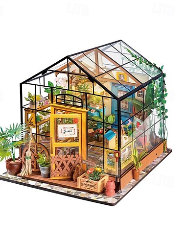  doe-het-zelf miniatuur huis kit kas klein huis kit voor volwassenen om te bouwen mini huis bouwpakket met meubels halloween/kerstversieringen/cadeaus voor familie en vrienden (kas)