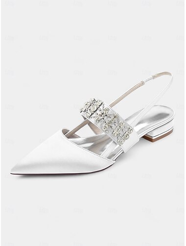  Damen-Slingback-Schuhe aus Satin mit strassverzierten Riemchen – elegante Schuhe mit spitzer Spitze und niedrigem Absatz für formelle Anlässe