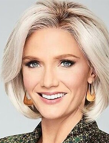  פאות בלונדיניות פלטינה קצרות לנשים בוב פאה טבעית ישר פאה חלק צד שיער לקוספליי מסיבה יומית