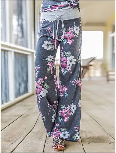  Per donna A zampa Chino Di tendenza Streetwear Lunghezza intera Vita alta Floreale Tasche Cinturino elastico Stampe comodo Morbido Comodo Media elasticità Esterno Strada Nero Blu Grigio Primavera