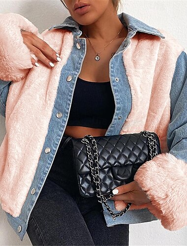  Damen Sherpa-Jacke Jeansjacke Outdoor Strasse Freizeitskleidung Herbst Winter Standard Mantel Regular Fit warm Atmungsaktiv Stilvoll Brautkleider schlicht Jacken Langarm Feste Farbe Mit Taschen