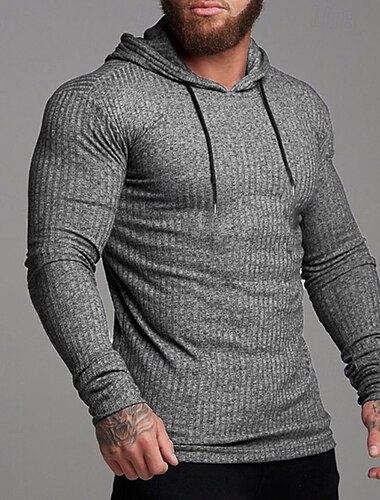  Herren T Shirt Muskelshirt Geripptes Strick-T-Shirt Langarmshirt Langarm Mit Kapuze Sommer Gestreift Mode Streetwear Cool Mit Kapuze Training Outdoor Schwarz Weiß Grau Top T-Shirt für Herren