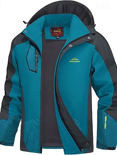  Herren Fleecejacke Regenjacke Regenmantel Außen Wasserdicht Winddicht Wanderoutfits Wanderbekleidung Winter Herbst Windjacke Patchwork Schwarz Armeegrün Rot