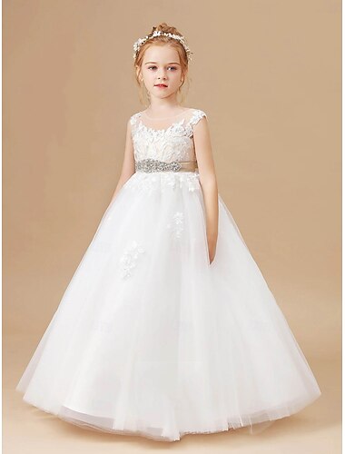  Robe de demoiselle d'honneur en forme de A, longueur au sol, robe de soirée de mariage, robe de bal mignonne en satin avec ceinture/ruban, style royal, mini, pour filles de 3 à 16 ans