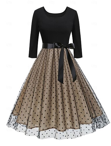  Retro / vintage 1950'erne Hepburn Kjoler A-linje Rund hals Udklædning Dame Karneval Nytår Maskerade Afslappet / Hverdag Polterabend Voksne Kjole