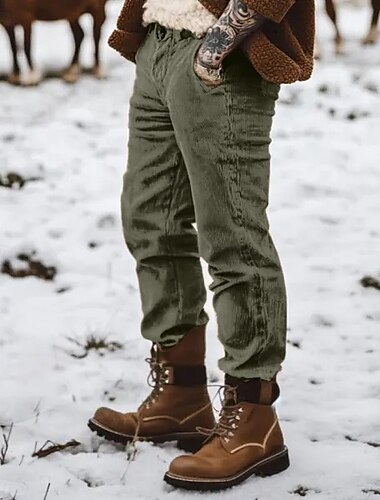  Men's Dress Pants Corduroy Pants Trousers Slacks Buttons Pocket Plain Comfort Warm Full Length Sports Outdoor Daily Fashion Casual Lake blue ArmyGreen Micro-elastic