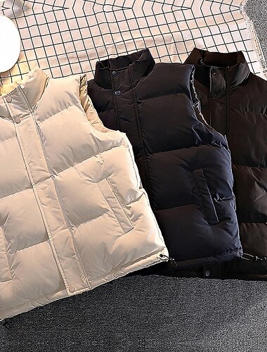  Herren Steppweste Täglich Lässig Frühling & Herbst Tasche Polyester Bequem Einfarbig Reisverschluss Stehkragen Schwarz Weiß Blau Weste