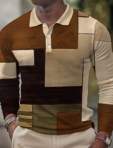  Pánské Pléd Waffle Polo košile Golfová košile Dlouhý rukáv Polo tričko Košile s límečkem Vinobraní Na běžné nošení Oblečení na dovolenou Formální oblečení Festivalové oblečení Knoflíky 3D tisk Jaro