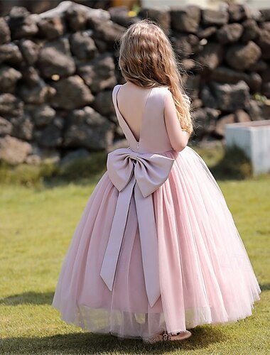  kinderkleidung Mädchen Blumenmädchen Kleid Cosplay-Kleid Party Kleid Feste Farbe Ärmellos Formal Leistung Hochzeit Gitter Rückenfrei Patchwork Elegant Süß Polyester Maxi abendkleider Schaukelkleid