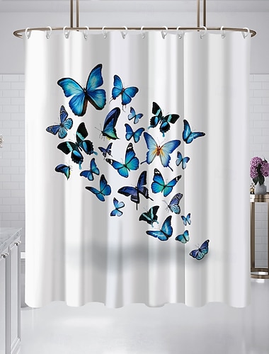  Shower Curtain with Hooks 180cm*180cm(70"*70") Polyester Washable Waterproof Pattern Bathroom Bathtub Decor Vintage Butterfly