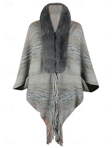  Damen Schultertuch Brautkleider schlicht Weich Regenbogen Gerippt Öffnung vorne Quaste Strick Kunstpelzbesatz Langarm Normale Oberteile Stricken Outdoor Täglich Wochenende Rosa Aprikose Herbst Winter