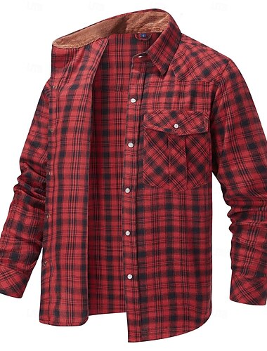  Per uomo Camicia Camicia di flanella Sovracamicia A quadri Esterno Strada Rosso Blu marino scuro Verde Cachi Manica lunga Colletto Inverno Primavera & Autunno Abbigliamento