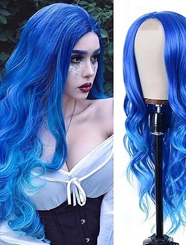  peruca longa ondulada para mulheres parte do meio peruca longa cacheada resistente ao calor cabelo sintético com aparência de fibra natural peruca para uso diário em festas perucas de festa de natal