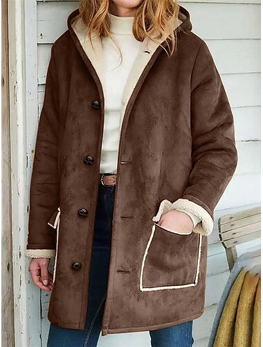  Damen Fleecejacke Teddy-Mantel warm halten Atmungsaktiv Knopf Tasche Innenfutter aus Fleece Brautkleider schlicht Glatt Urlaub Strasse Freizeitskleidung Ausgehen Reisverschluss Lang Kapuzenpullover