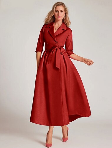 Rosa Rot A-Linie Cocktail-Kleider Satin Elegantes Kleid Tuxedo Kleid Formell knielang Halblang Hemdkragen Gürtel  Schärpe mit Schleife(n) Schlitz Derby Kleider 2025
