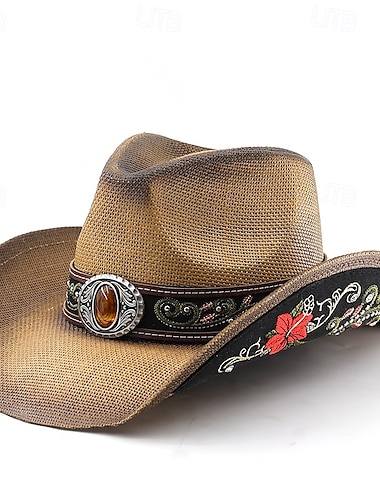  Herr Halmhatt Solhatt Cowboyhatt Fedora Trilby hatt Svart Vit Polyester Vintagestil Mode 1700-talet delstaten Texas Dagligen Temafest Boho / Paisley / Damask Solskyddskräm Cosplay