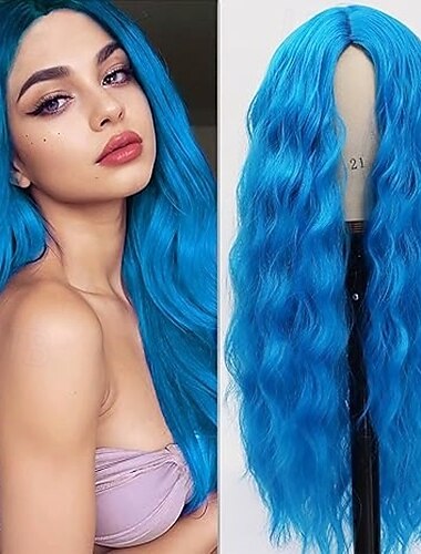 Wigs for Women Long Wavy Wigs Wig Colorful Curly Wig Natural Looking Middle Part Synthetic Heat Resistant Wigs for Cosplay Christmas Gifts Party Daily Use