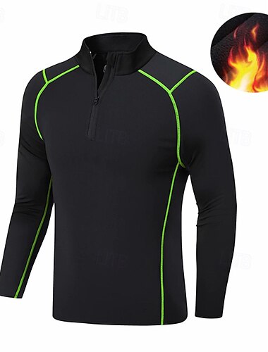  Herren Laufshirt Sport Top Funktionsshirt Langarm T-Shirt Casual Athlässigkeit Herbst Atmungsaktiv Schnelltrocknend Fitnesstraining Laufen Gehen Sportbekleidung Sportkleidung Farbblock Schwarz