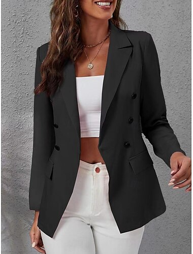  Mujer chaqueta Trabajo Botón Color sólido Transpirable Estilo de Oficina Ajuste regular Ropa de calle Manga Larga Otoño Negro S