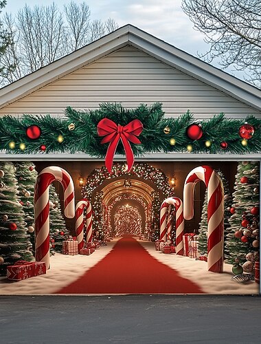  juledørdekorasjoner garasjeportdeksel julegodteri gaver pepperkaker utendørs banner stort julebakgrunn for ferie utendørs garasjeport hjem veggdekorasjoner