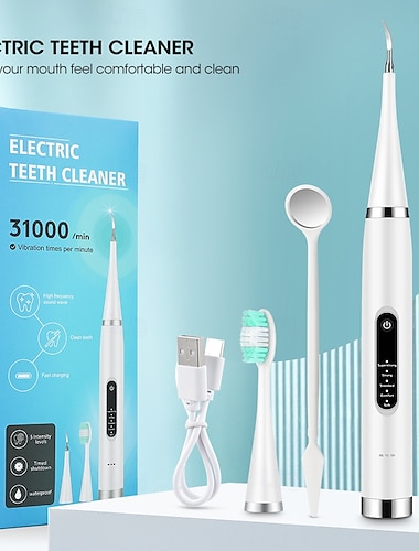  فرشاة أسنان كهربائية 2 في 1 منظف صوتي مزيل الجير فرشاة أسنان ذكية قابلة لإعادة الشحن عبر USB للعناية بالفم المنزلي للبالغين